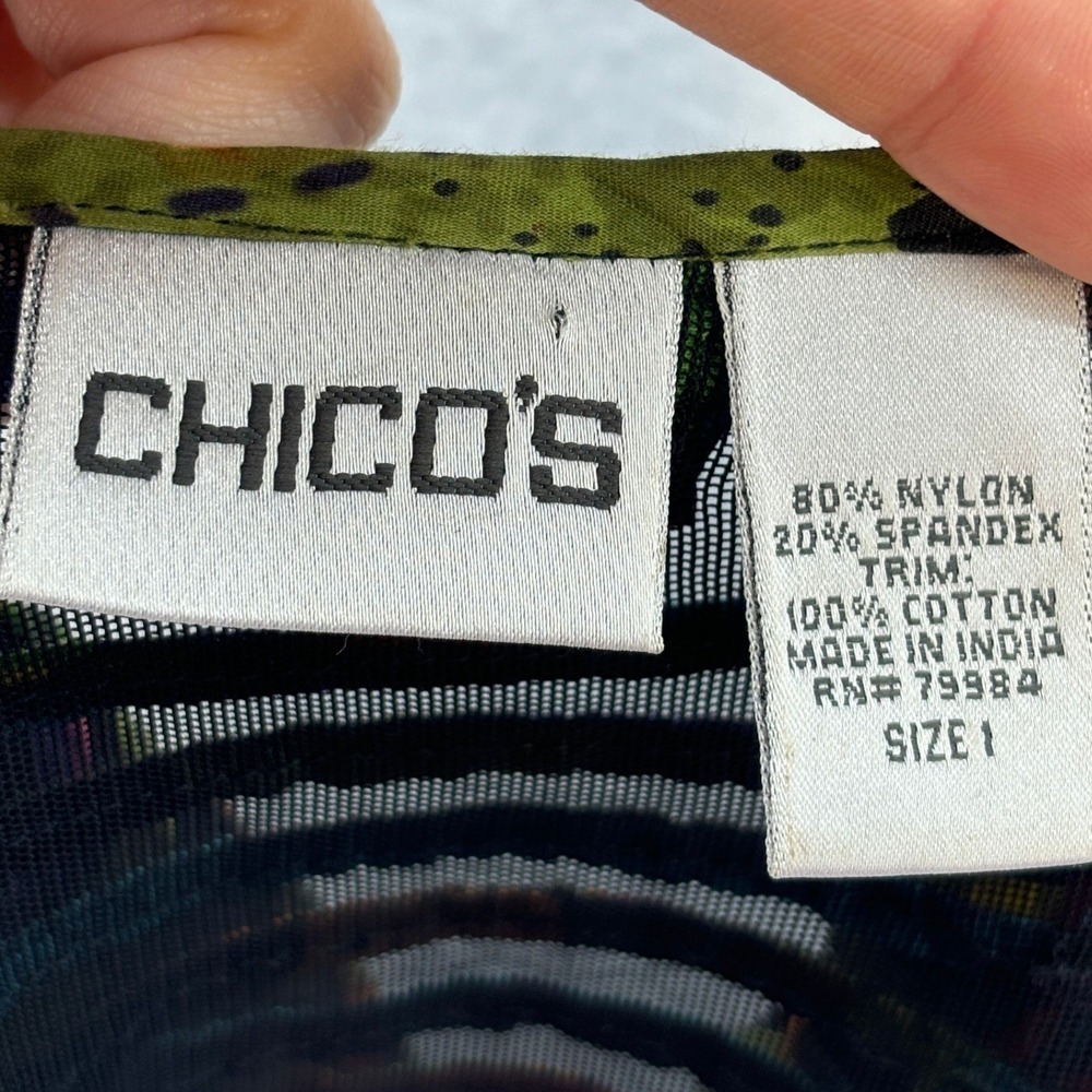 Vintage Chico's Artsy Jacket MEDIUM Multicolor Abstract y2k Festival Open Front - Picture 13 of 13